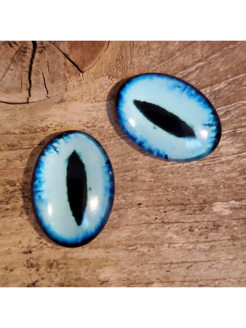Dragon Eyes Black Aqua Blue GoT Fan Glass Cabochons 18x13mm Oval 2 pcs